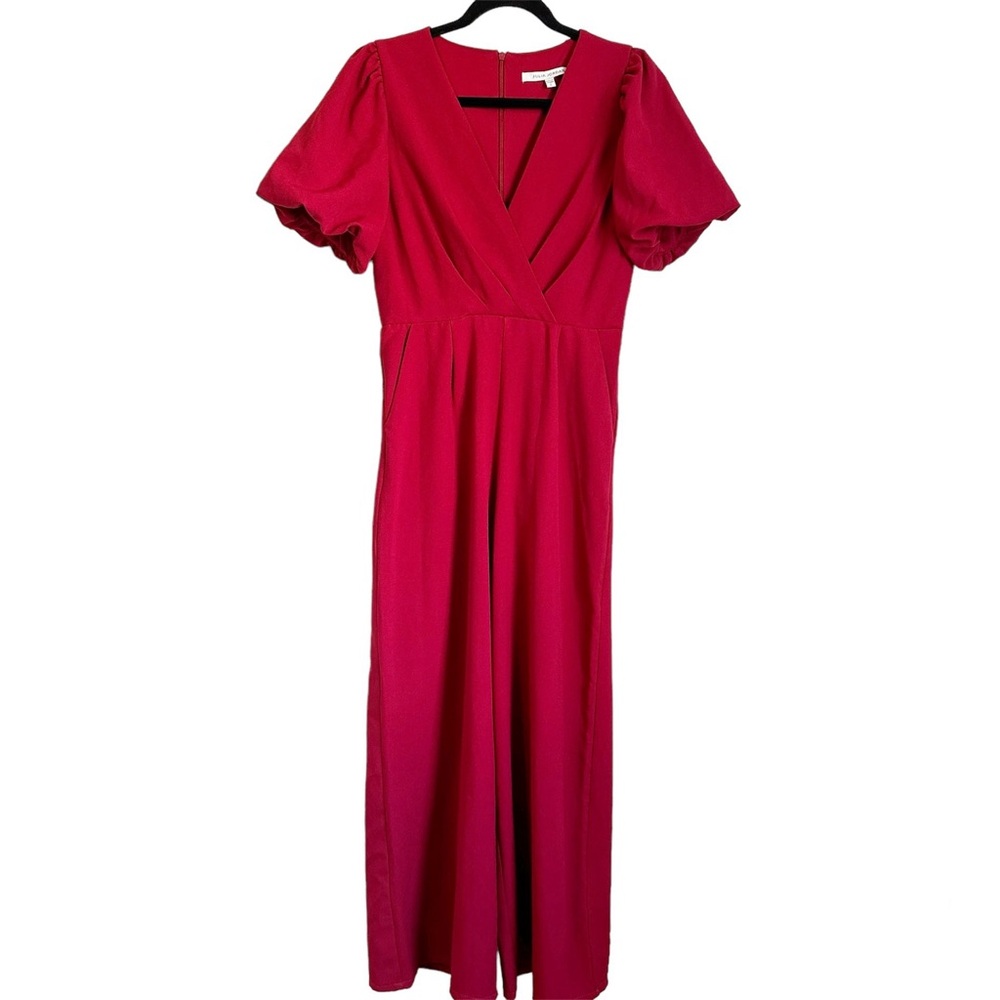 Julia Jordan Red Pantsuit Wide Leg Sz 2 Puff Sleeves - Picture 1 of 12